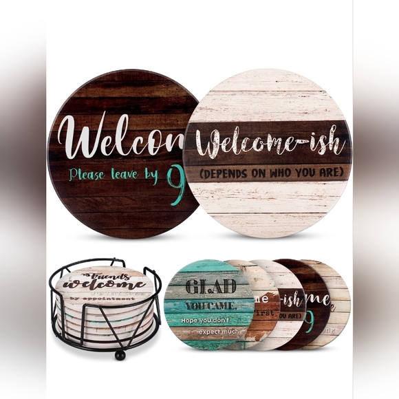 Funny Coasters for Coffee Table -6 Sarcastic Absorbent Stone Cork Drink Coasters - Picture 2 of 7